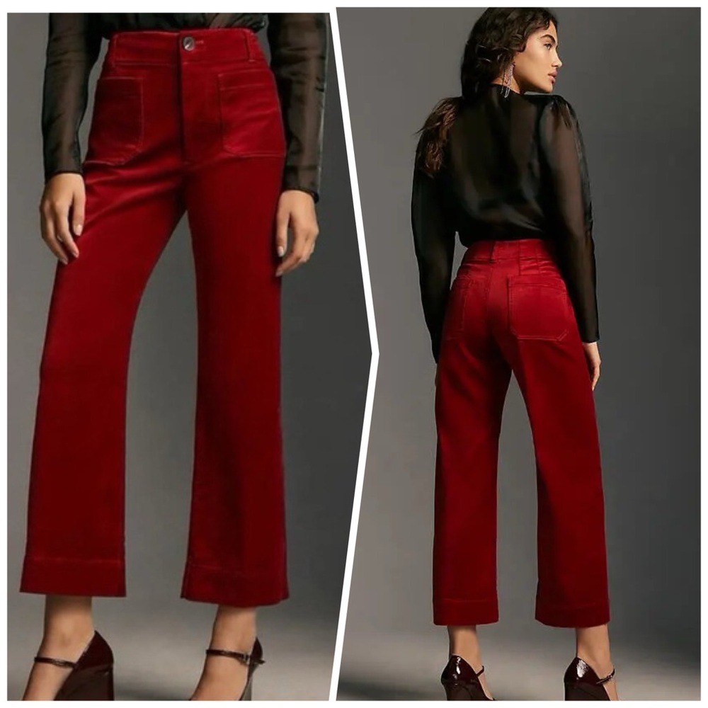 Maeve Red Velvet High-Rise Wide-Leg Pants